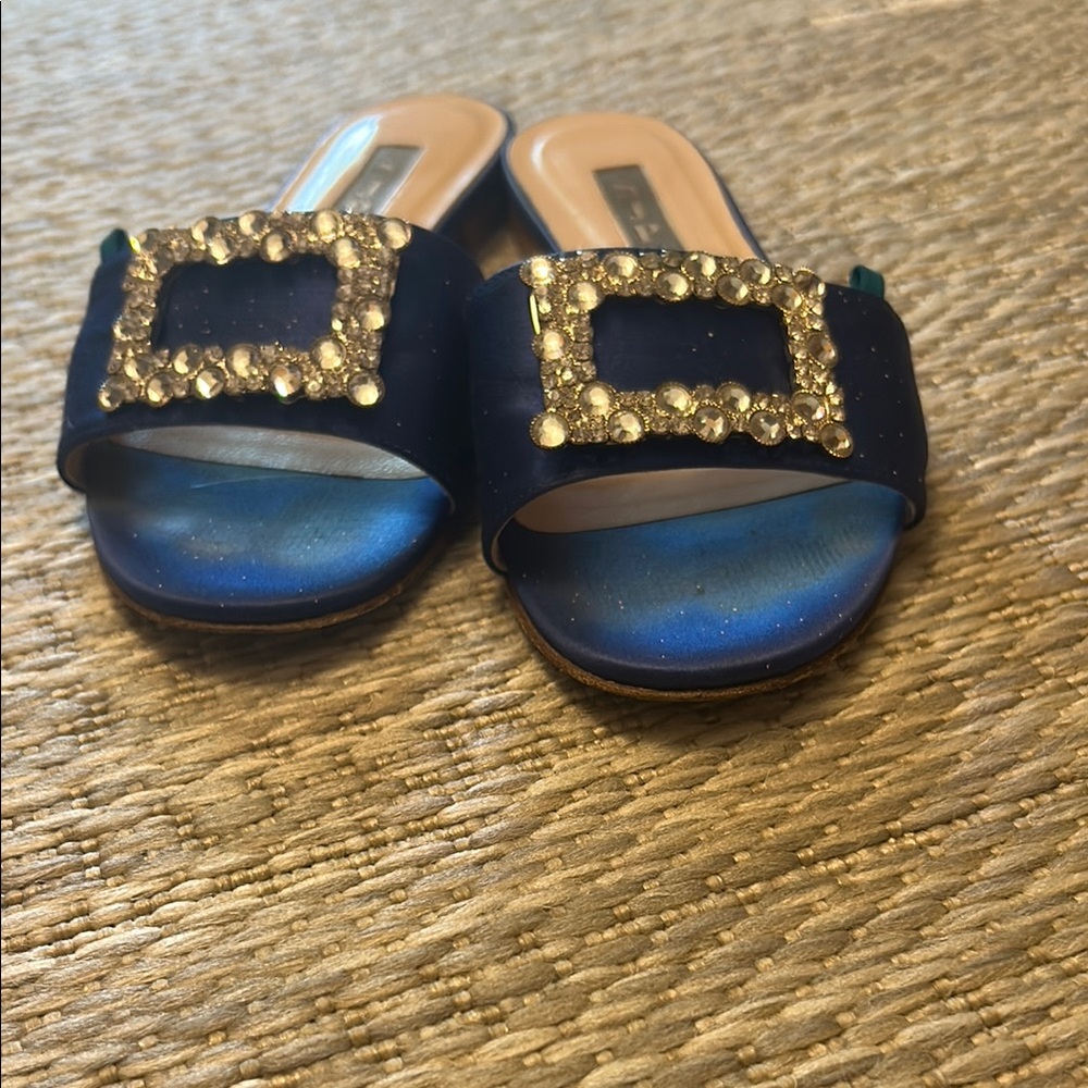 SJP blue embellished satin slides - Picture 4 of 5